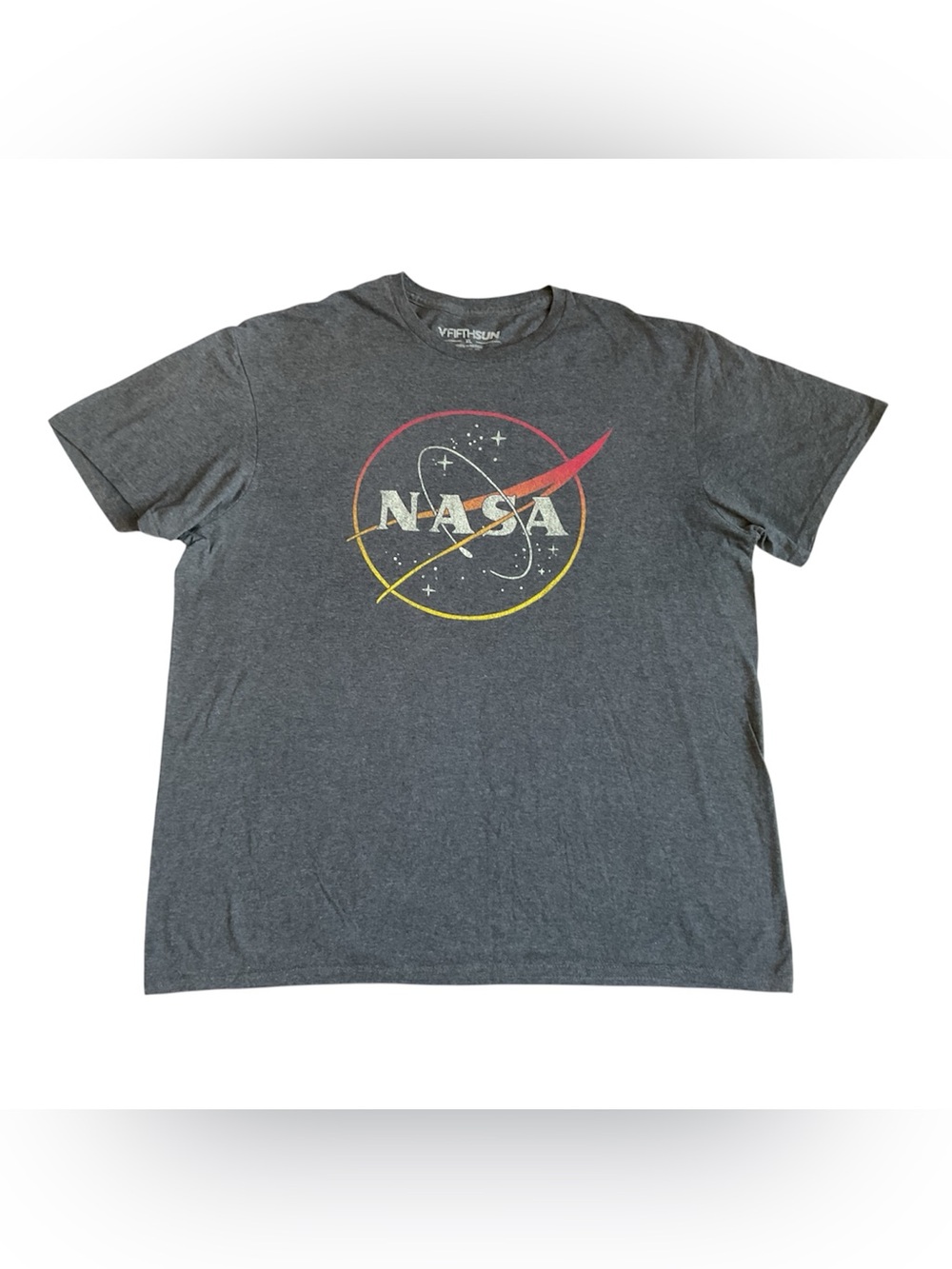 Fifth Sun NASA Logo Short-Sleeve Tee - Charcoal with Red & Yellow Accents